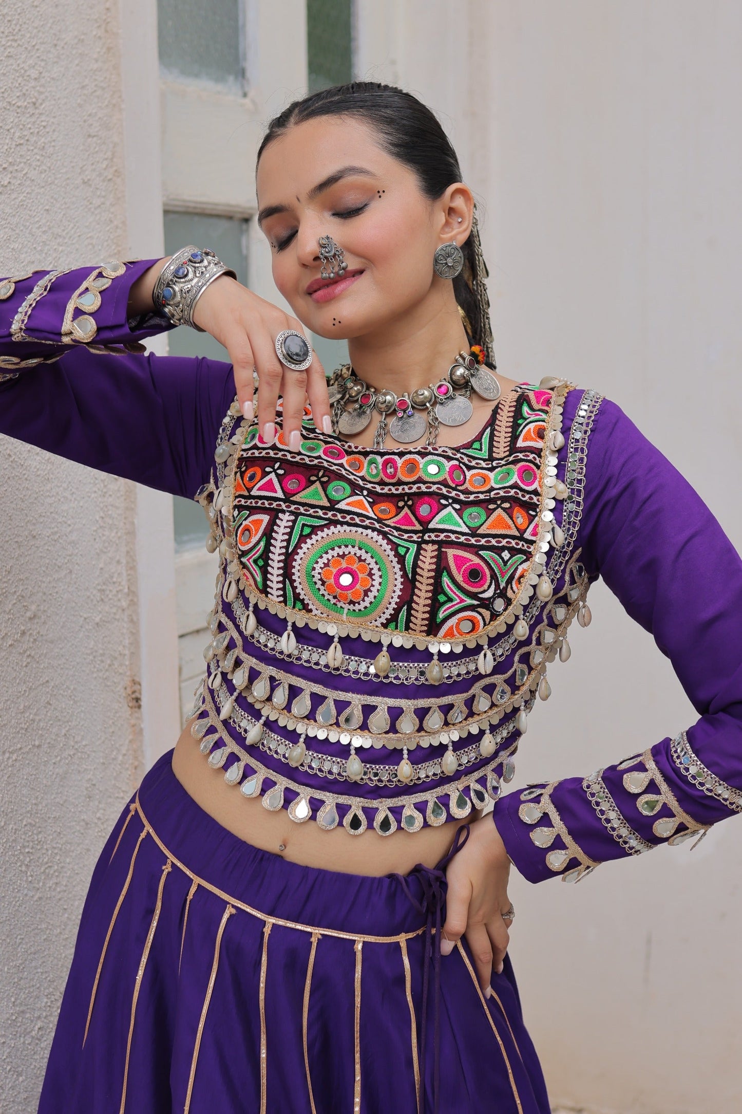 Lorenvalley Fashion Purple Roman Silk with Attractive Gota-Patti Lace Lehenga Choli | Swadesiicart