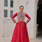 Lorenvalley Fashion Red Roman Silk with Attractive Gota-Patti Lace Lehenga Choli | Swadesiicart