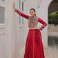 Lorenvalley Fashion Red Roman Silk with Attractive Gota-Patti Lace Lehenga Choli | Swadesiicart
