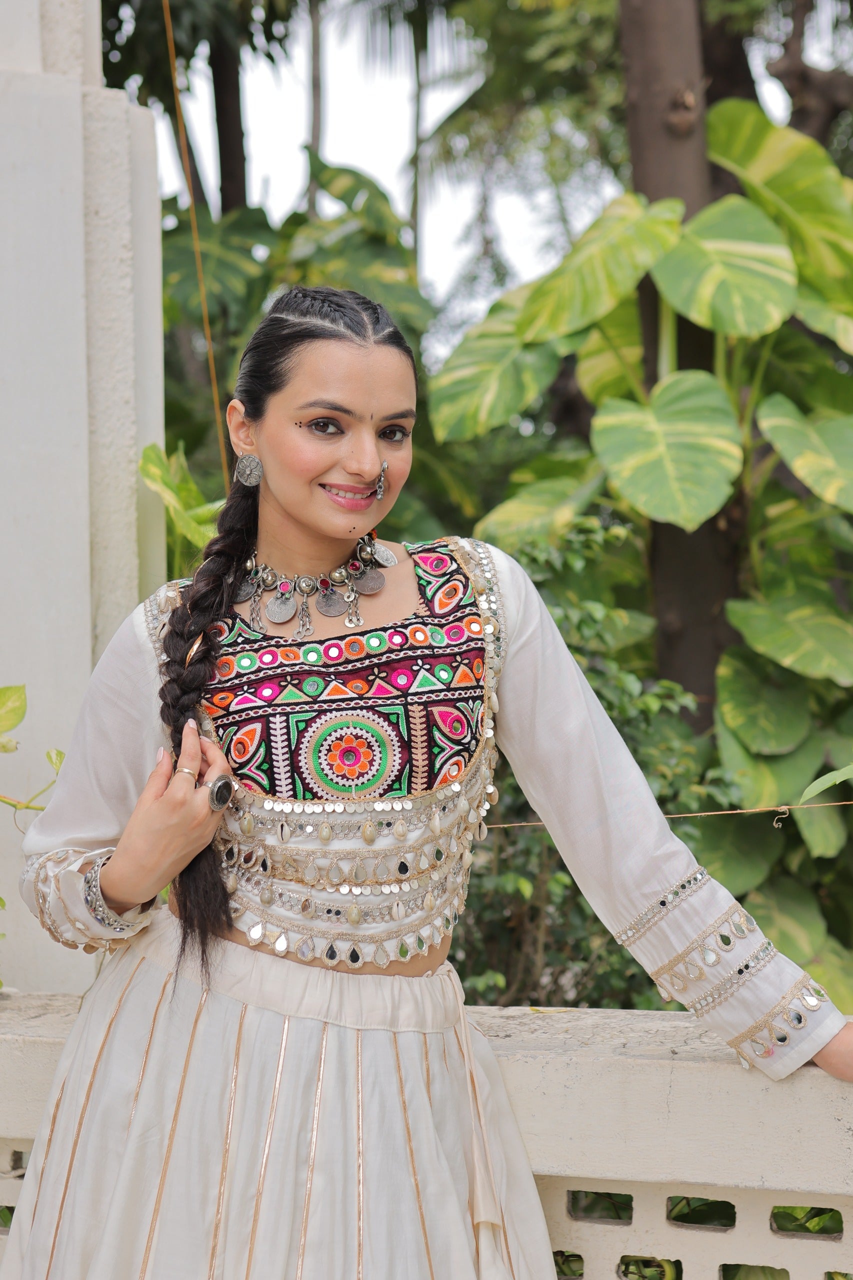 Lorenvalley Fashion White Roman Silk with Attractive Gota-Patti Lace Lehenga Choli | Swadesiicart
