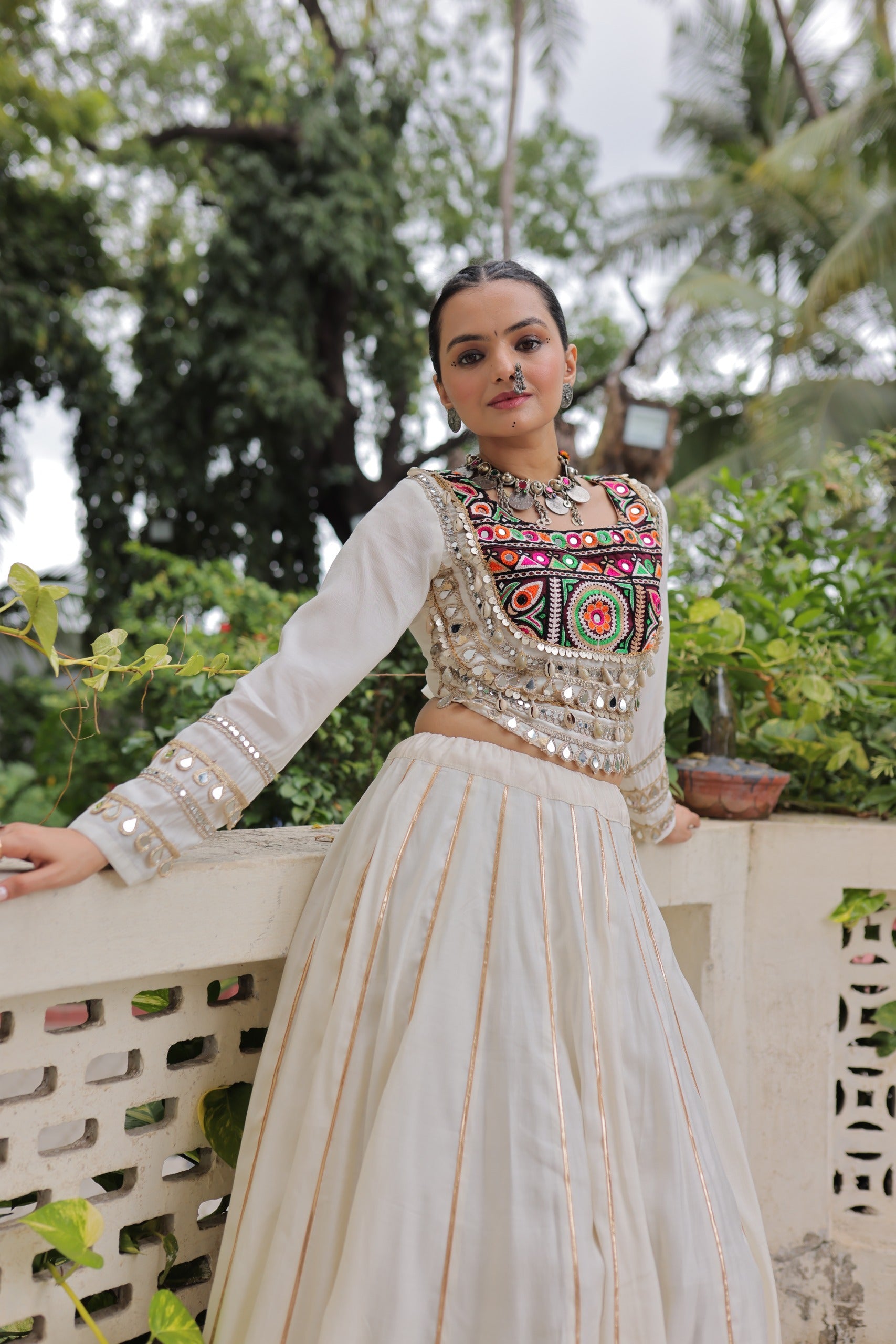 Lorenvalley Fashion White Roman Silk with Attractive Gota-Patti Lace Lehenga Choli | Swadesiicart