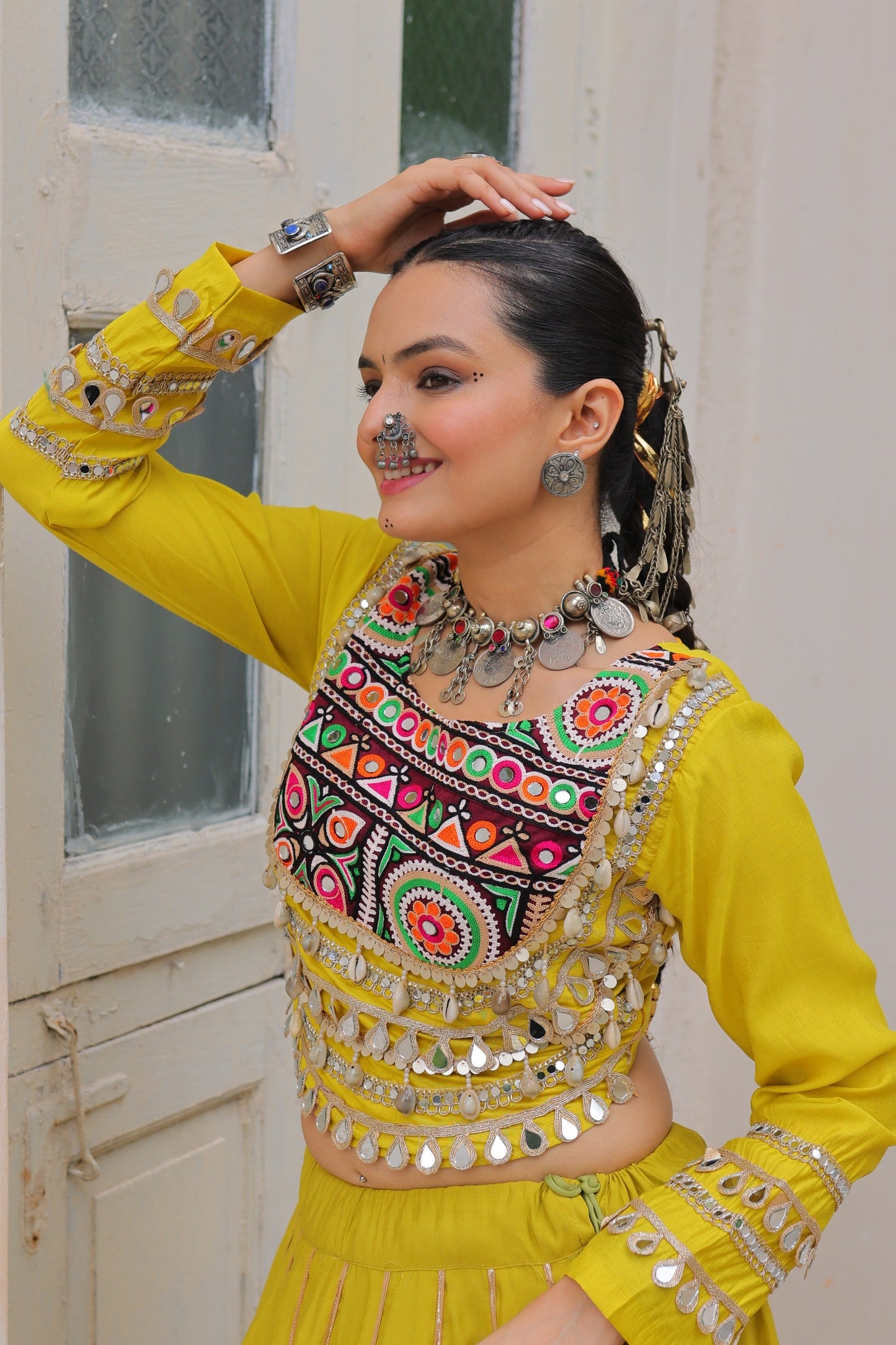 Lorenvalley Fashion Yellow Roman Silk with Attractive Gota-Patti Lace Lehenga Choli | Swadesiicart
