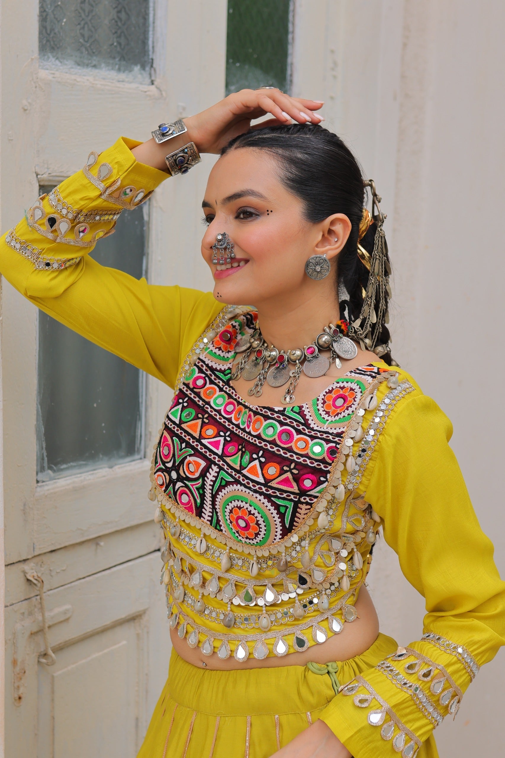 Lorenvalley Fashion Yellow Roman Silk with Attractive Gota-Patti Lace Lehenga Choli | Swadesiicart