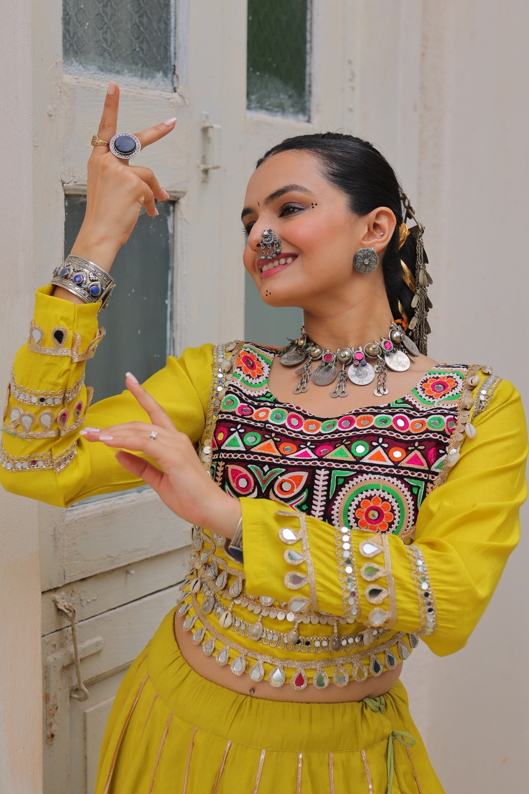 Lorenvalley Fashion Yellow Roman Silk with Attractive Gota-Patti Lace Lehenga Choli | Swadesiicart