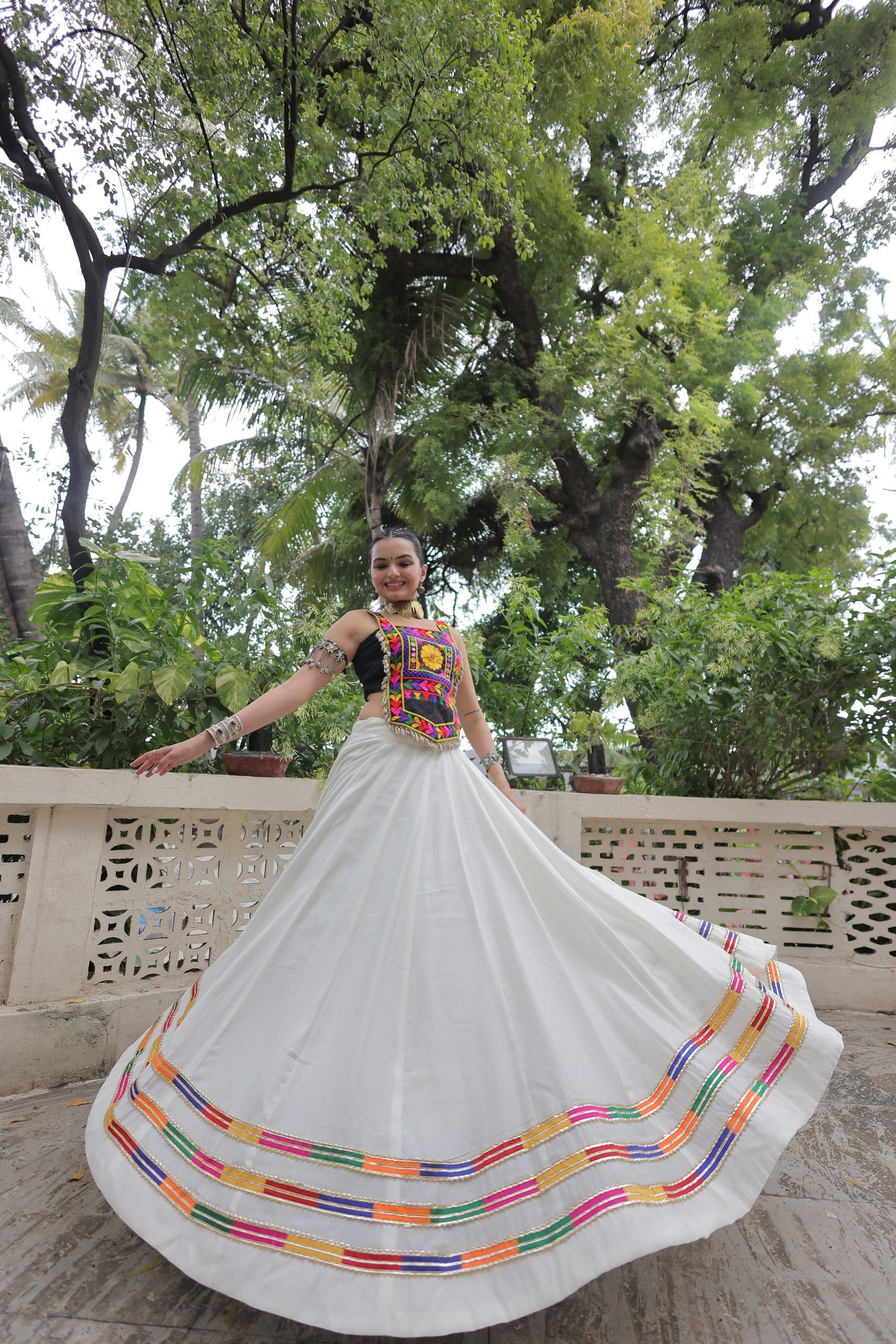 Lorenvalley Fashion White Roman Silk with Attractive Gota-Patti Lace Lehenga Choli | Swadesiicart