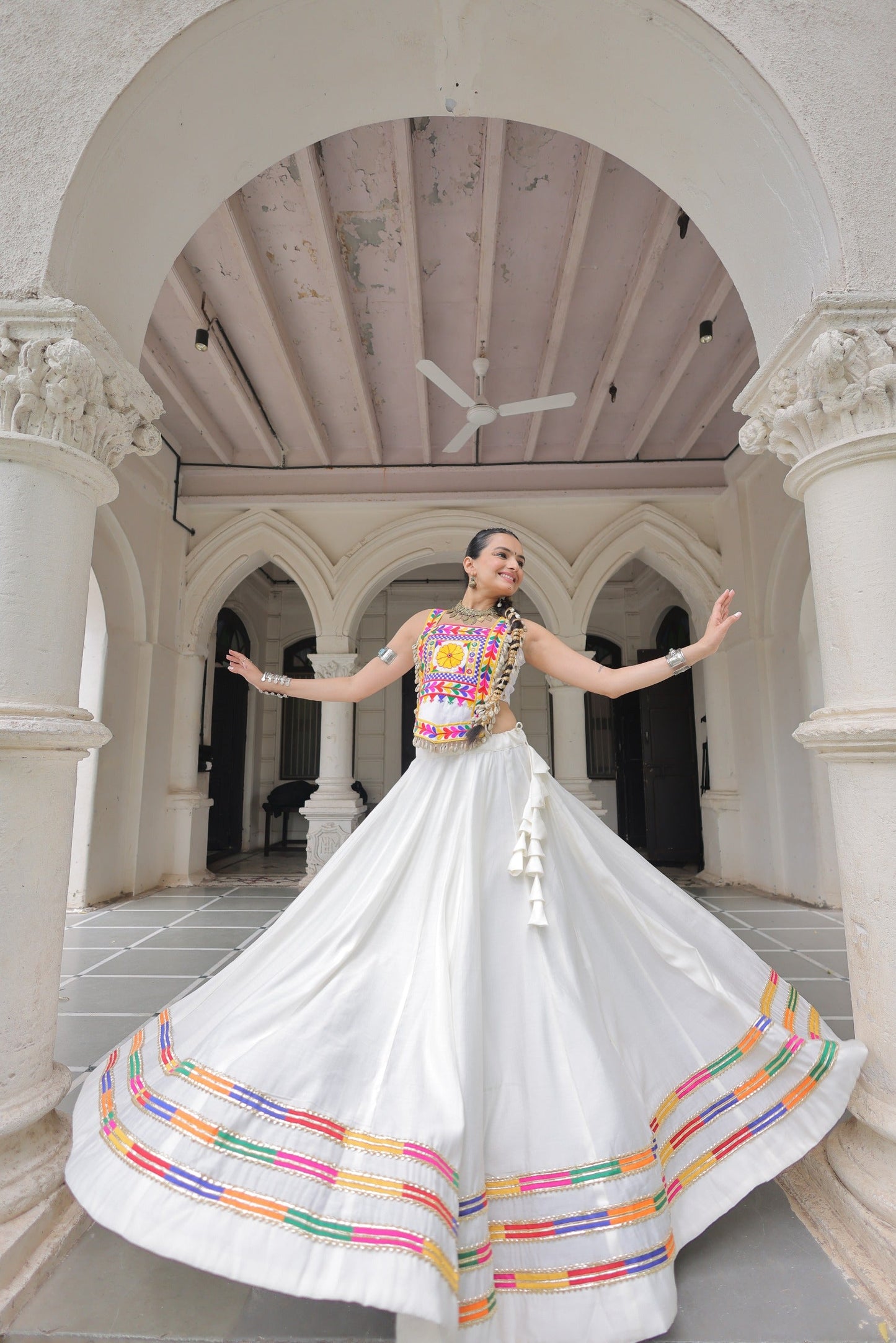 Lorenvalley Fashion White Roman Silk with Attractive Gota-Patti Lace Lehenga Choli | Swadesiicart