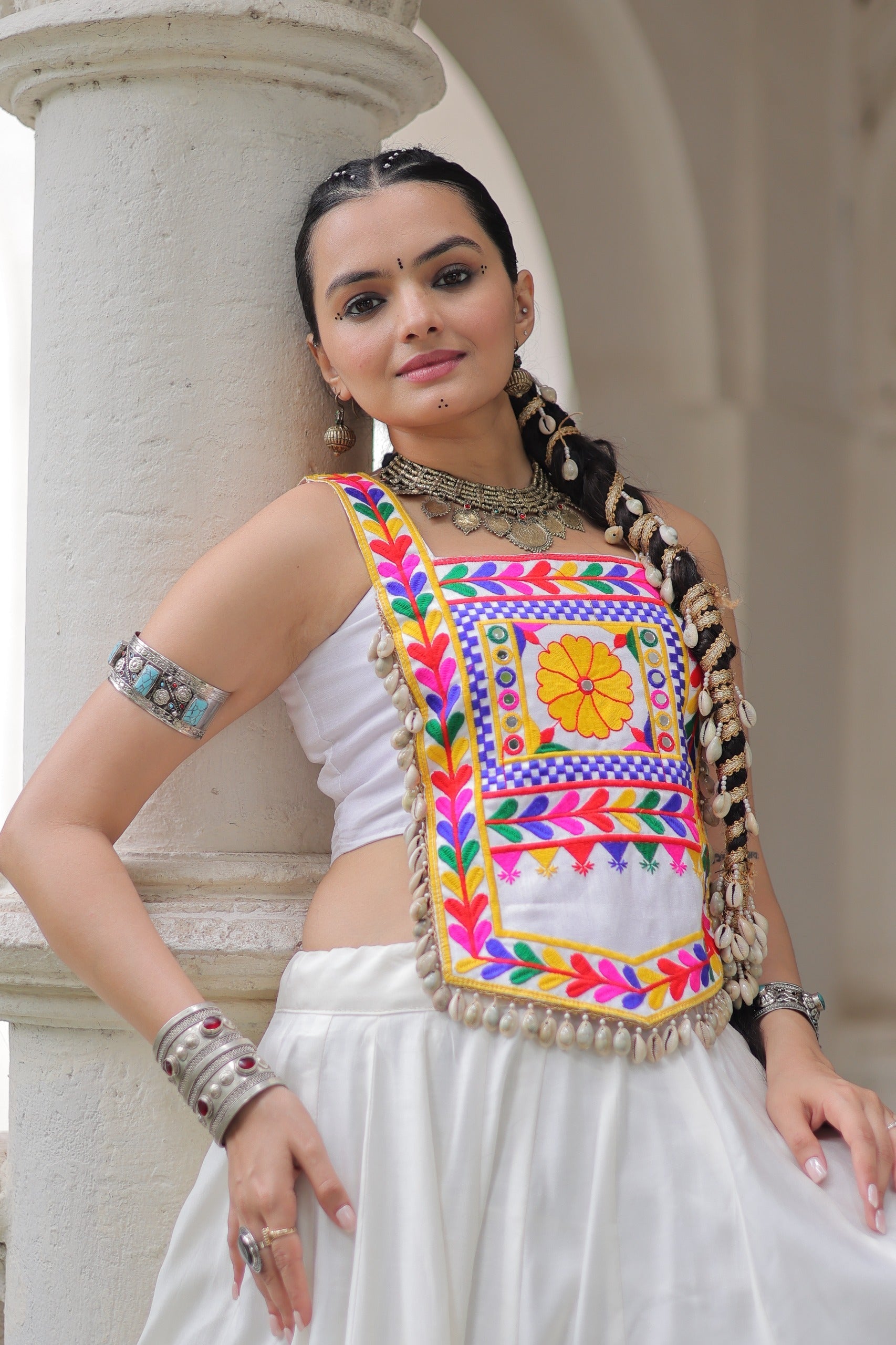 Lorenvalley Fashion White Roman Silk with Attractive Gota-Patti Lace Lehenga Choli | Swadesiicart