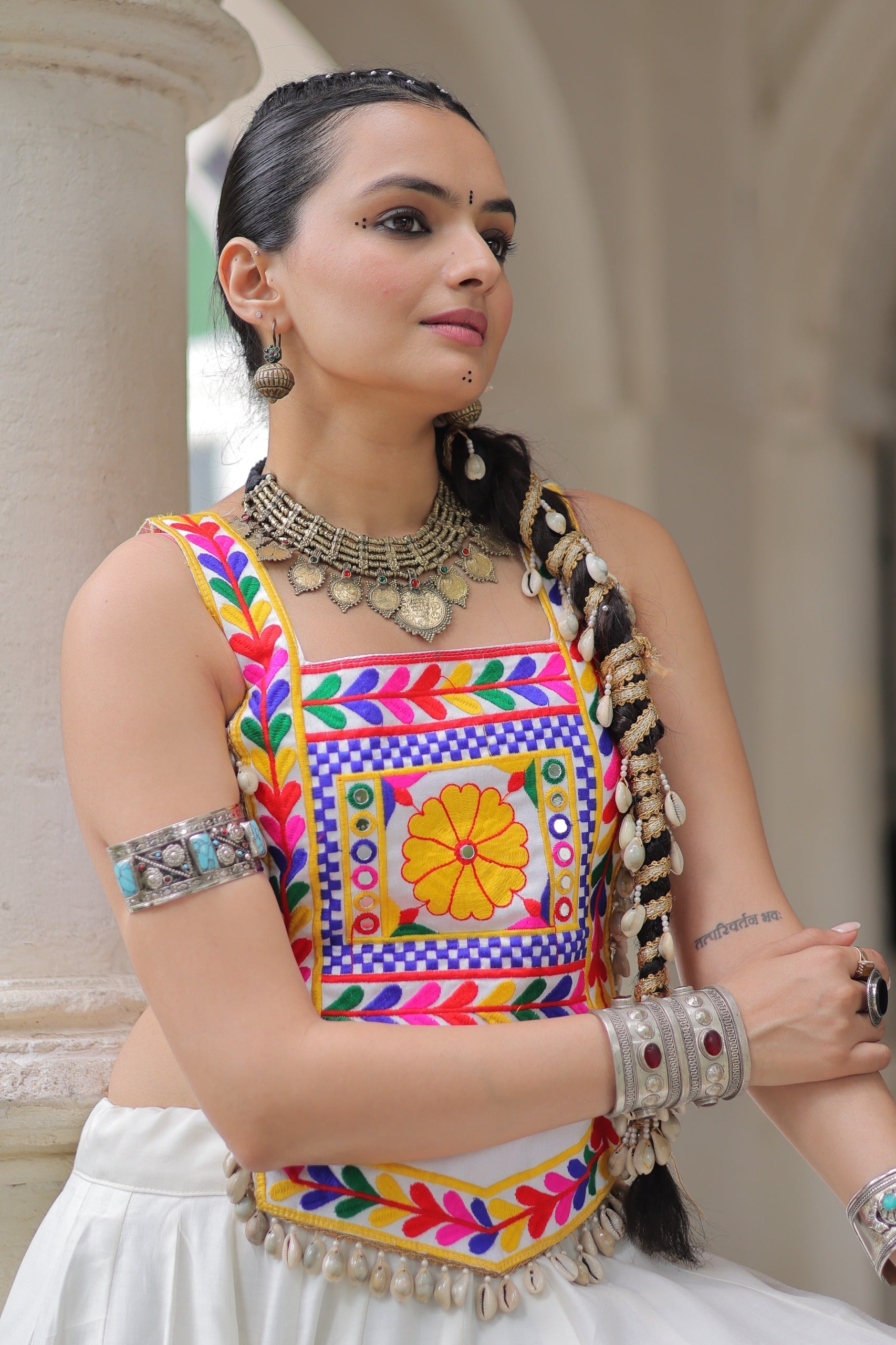 Lorenvalley Fashion White Roman Silk with Attractive Gota-Patti Lace Lehenga Choli | Swadesiicart
