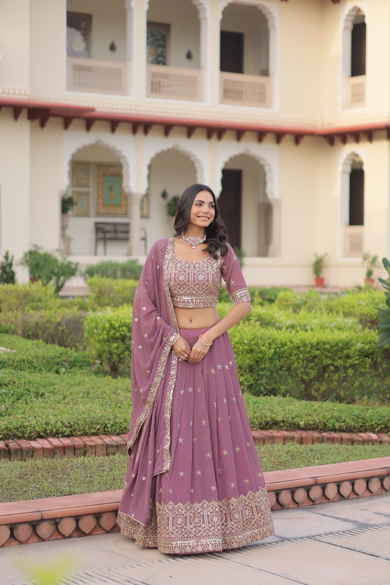 Lorenvalley Fashion Onion Pink Faux Georgette With Sequins & Zari Multi Embroidered work Lehenga Choli with Dupatta - Swadesiicart