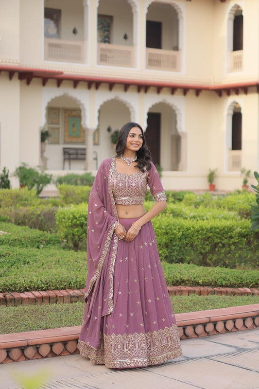 Lorenvalley Fashion Onion Pink Faux Georgette With Sequins & Zari Multi Embroidered work Lehenga Choli with Dupatta - Swadesiicart