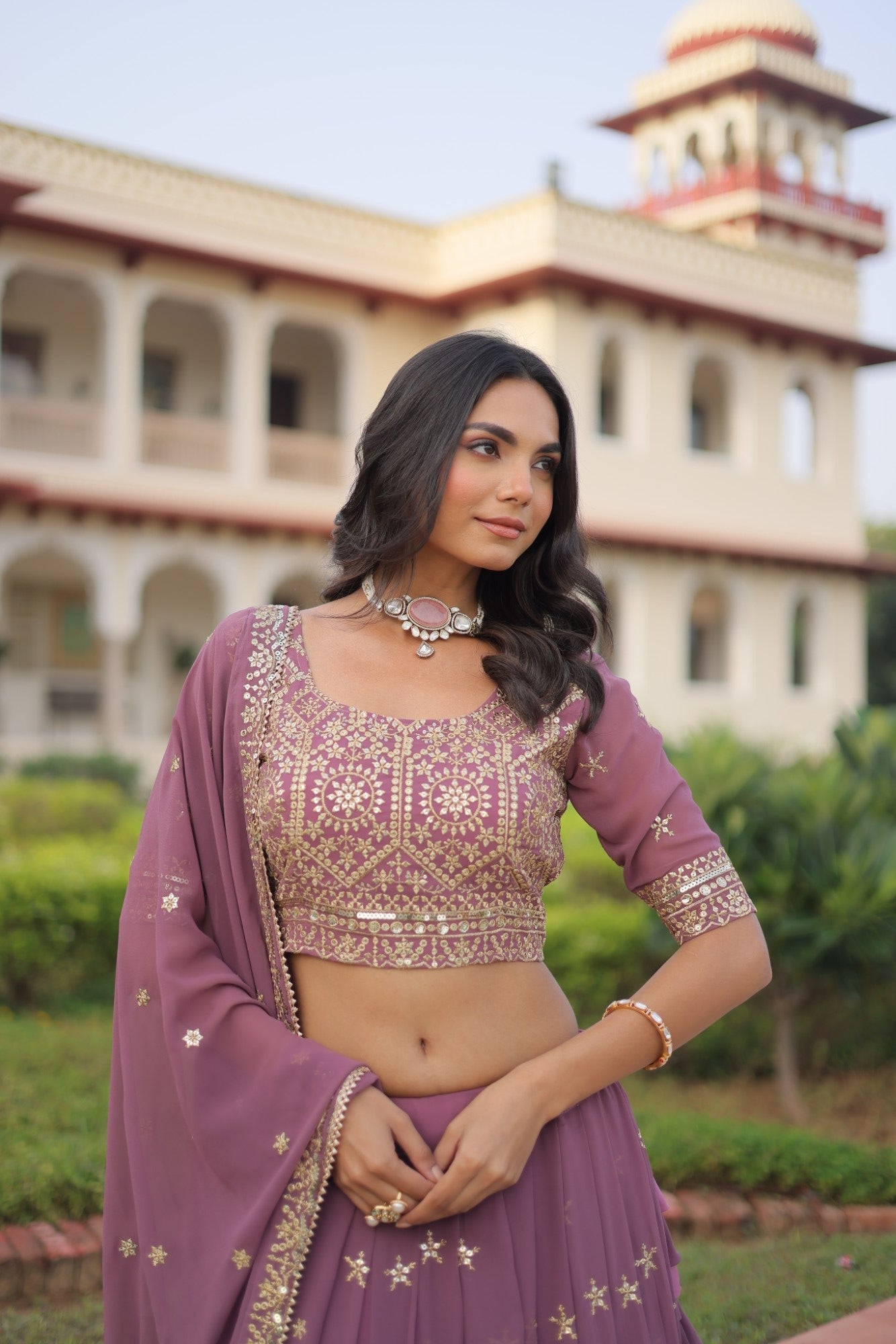 Lorenvalley Fashion Onion Pink Faux Georgette With Sequins & Zari Multi Embroidered work Lehenga Choli with Dupatta - Swadesiicart