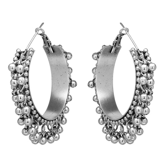 Silver-Plated Alloy Silver Hoop Earrings - The Pari - The Pari - Dinesh Associates