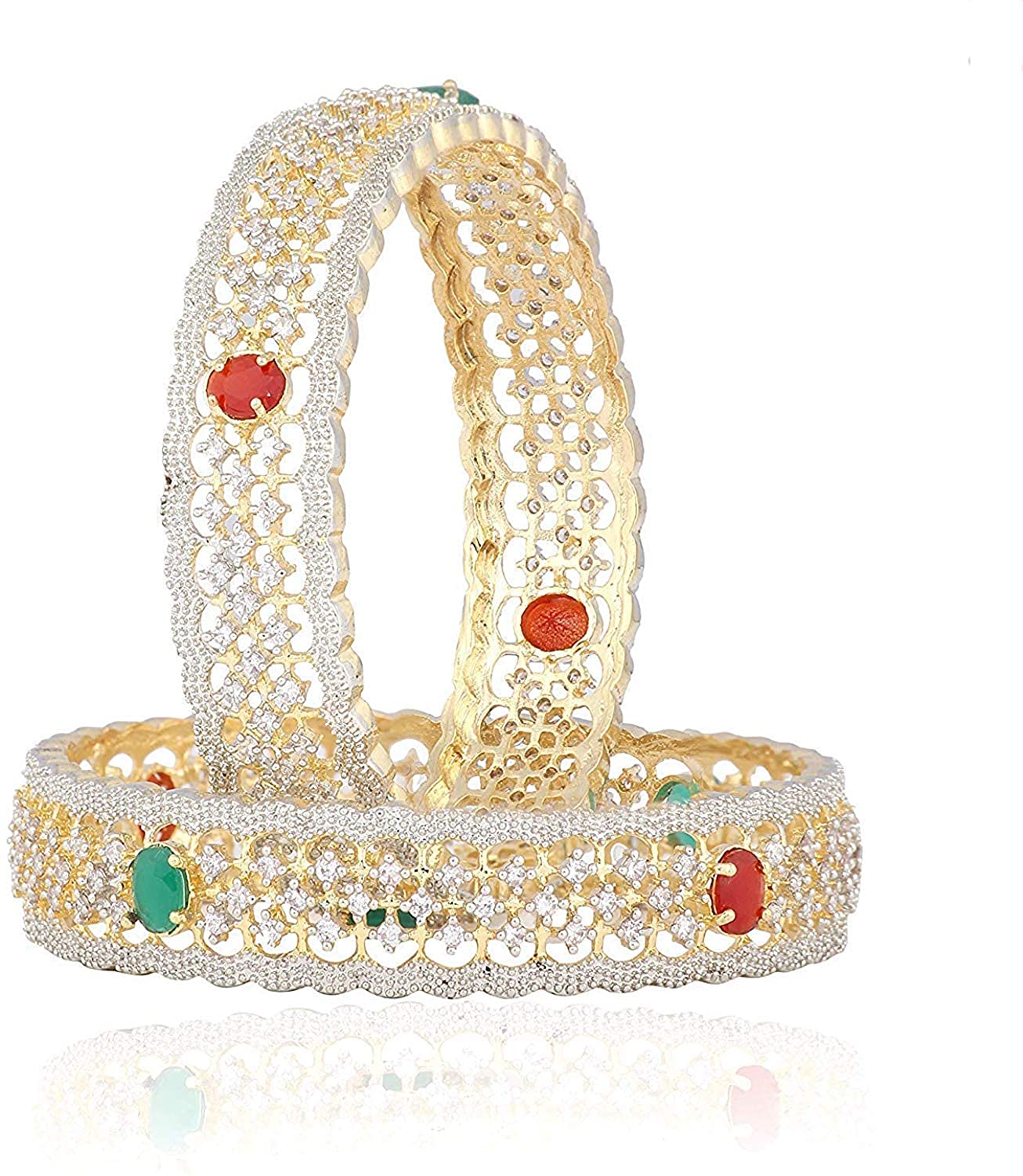 Gold-Polished Alloy American Diamond Broad Multi Bangle Set - The Pari - The Pari - Dinesh Associates