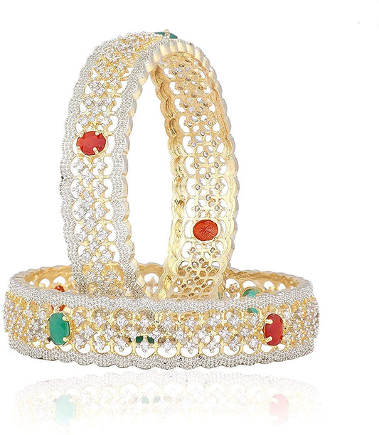 Gold-Polished Alloy American Diamond Broad Multi Bangle Set - The Pari - The Pari - Dinesh Associates