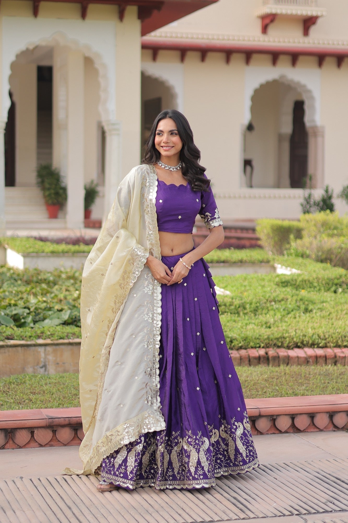 Lorenvalley Fashion Purple Gold Crush with Sequins & Zari Embroidered Work Lehenga Choli with Dupatta - Swadesiicart