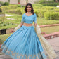 Lorenvalley Fashion Skyblue Gold Crush with Sequins & Zari Embroidered Work Lehenga Choli with Dupatta - Swadesiicart