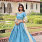 Lorenvalley Fashion Skyblue Gold Crush with Sequins & Zari Embroidered Work Lehenga Choli with Dupatta - Swadesiicart