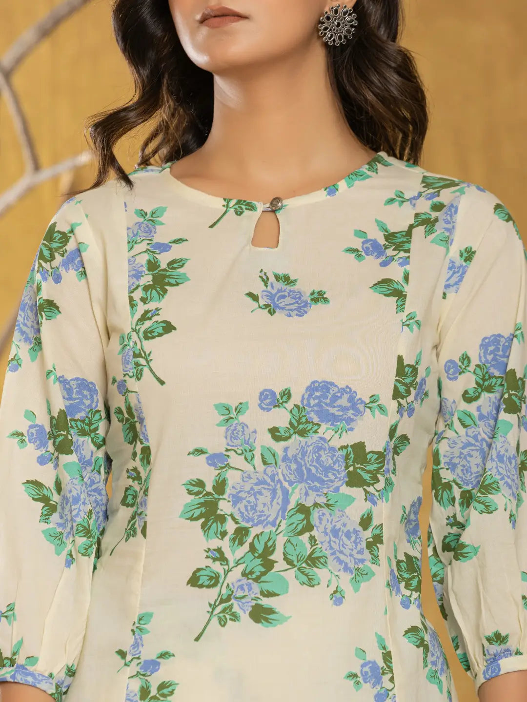 Yufta Cotton Blue Floral Print Co-Ord Set - Swadesiicart