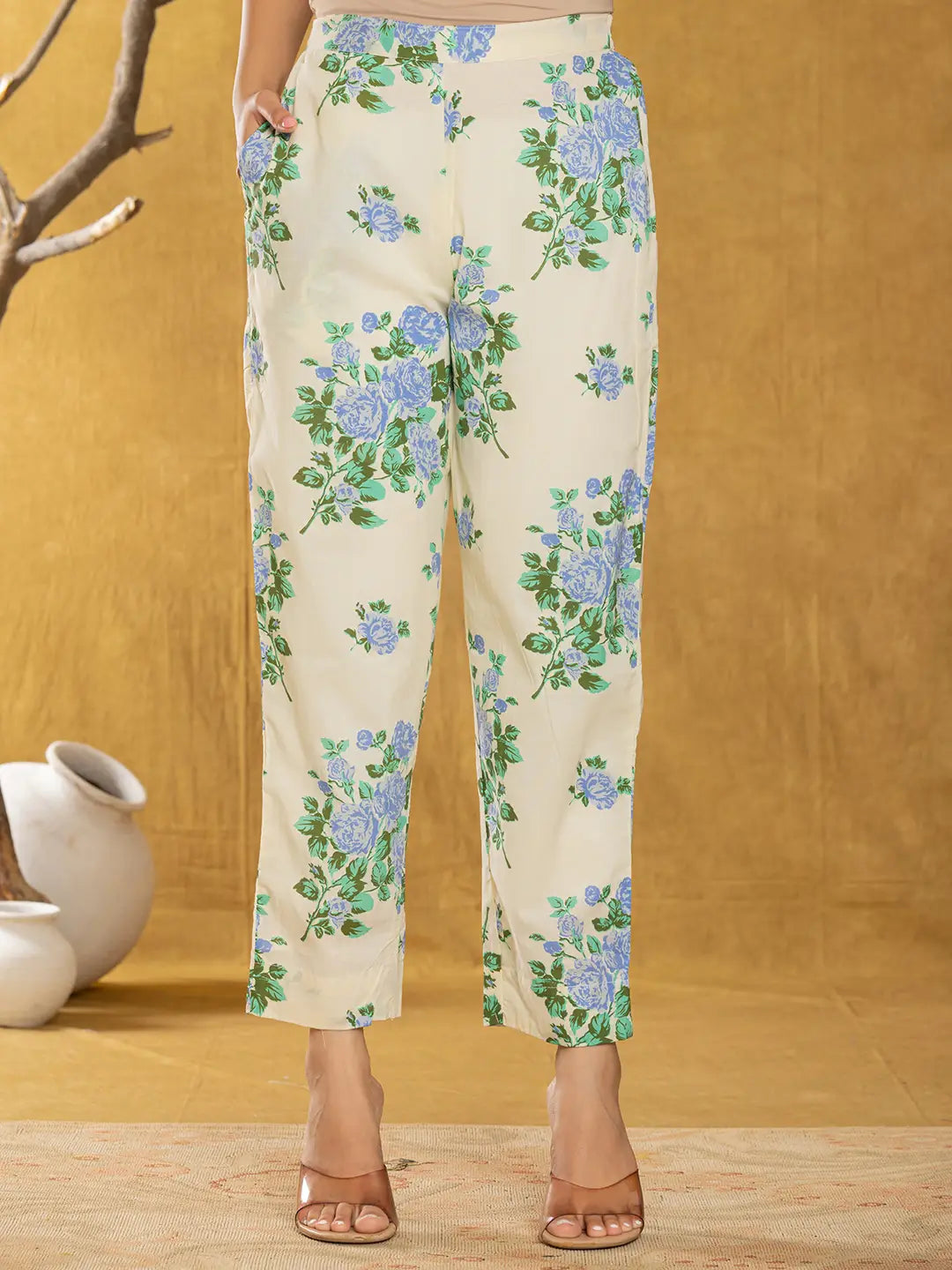 Yufta Cotton Blue Floral Print Co-Ord Set - Swadesiicart