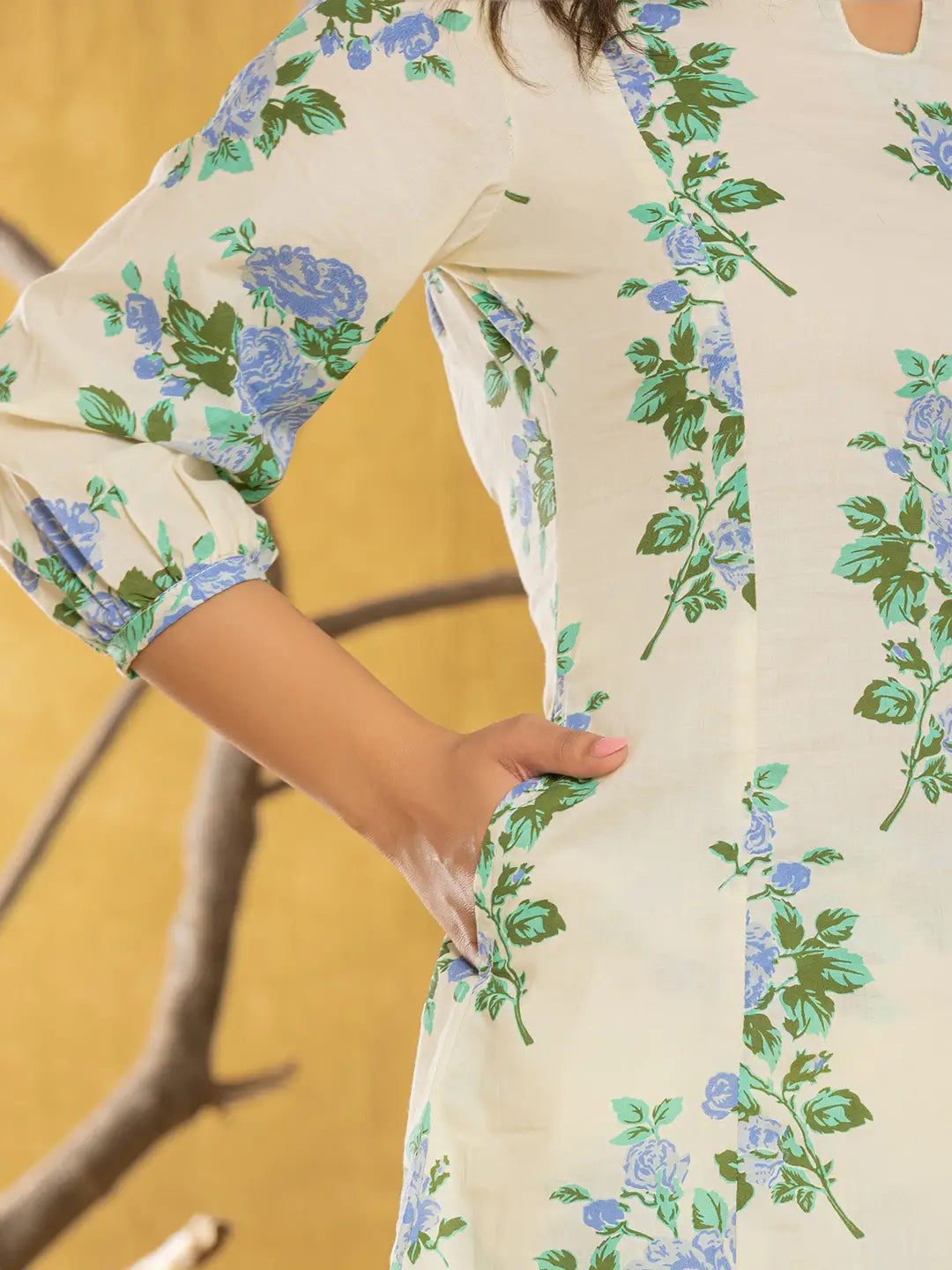 Yufta Cotton Blue Floral Print Co-Ord Set - Swadesiicart