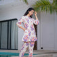 Yufta Peach Floral Print Top And Trouser Co Ord Set - Swadesiicart