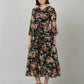 Souchii Black & Pink Floral Chiffon Midi Dress - Swadesiicart