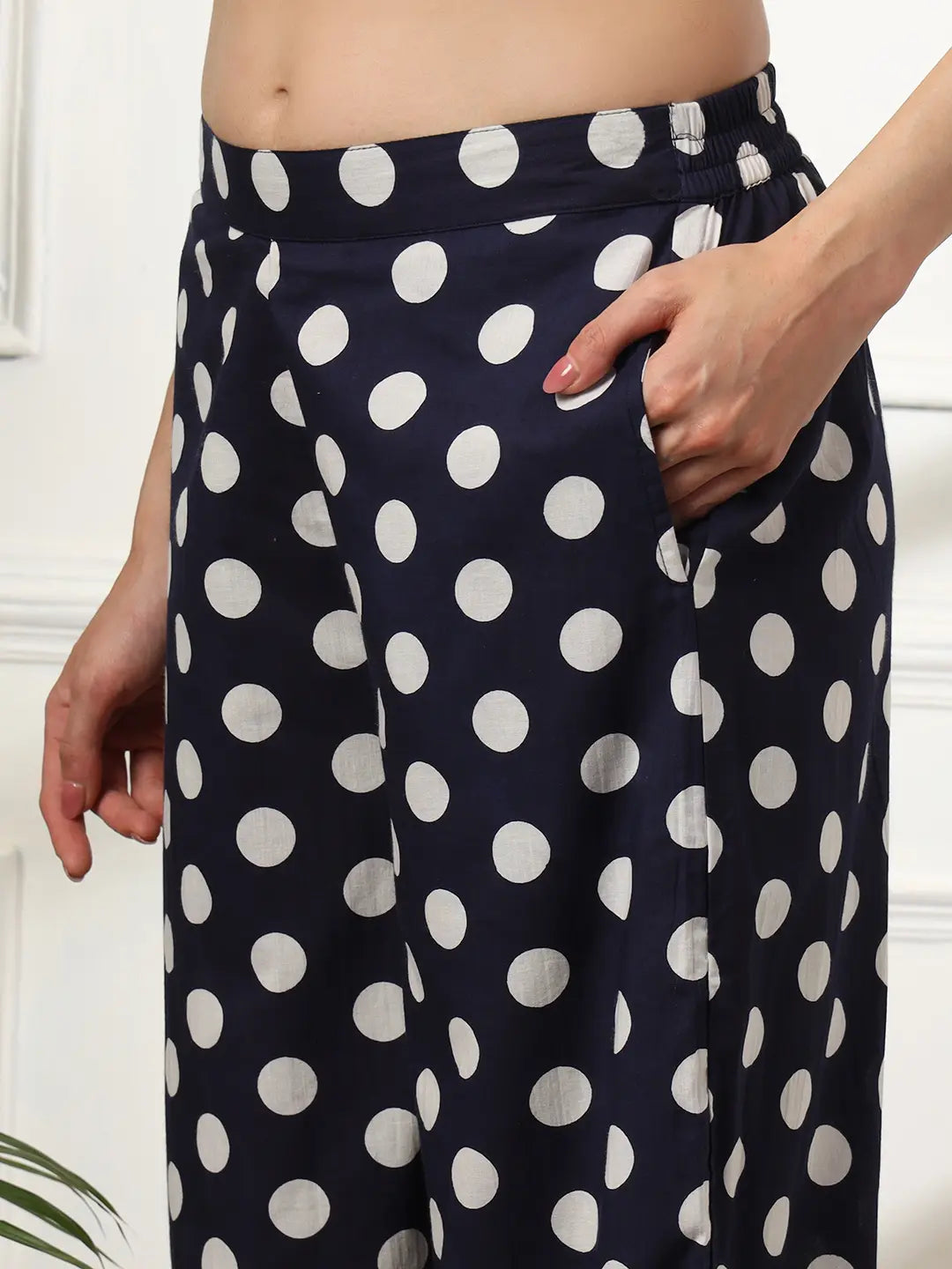 Yufta Blue Cotton Polka Dot Waistcoat Co-Ord - Swadesiicart