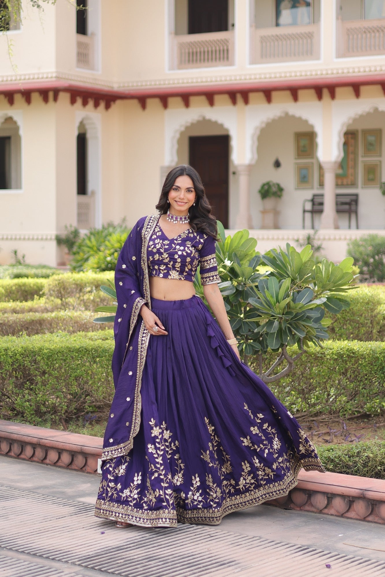 Lorenvalley Fashion Purple NC Vichitra Silk Sequins & Zari Embroidered Work Lehenga Choli with Dupatta - Swadesiicart