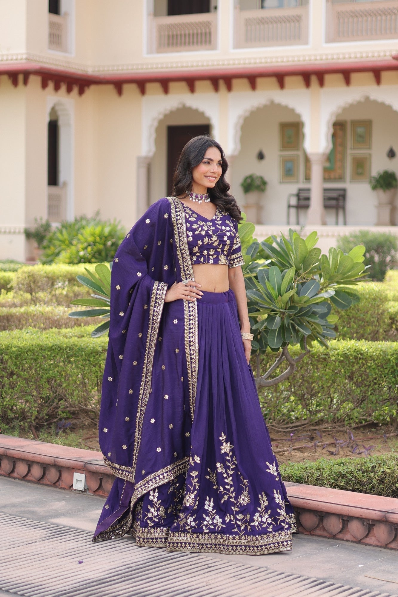 Lorenvalley Fashion Purple NC Vichitra Silk Sequins & Zari Embroidered Work Lehenga Choli with Dupatta - Swadesiicart