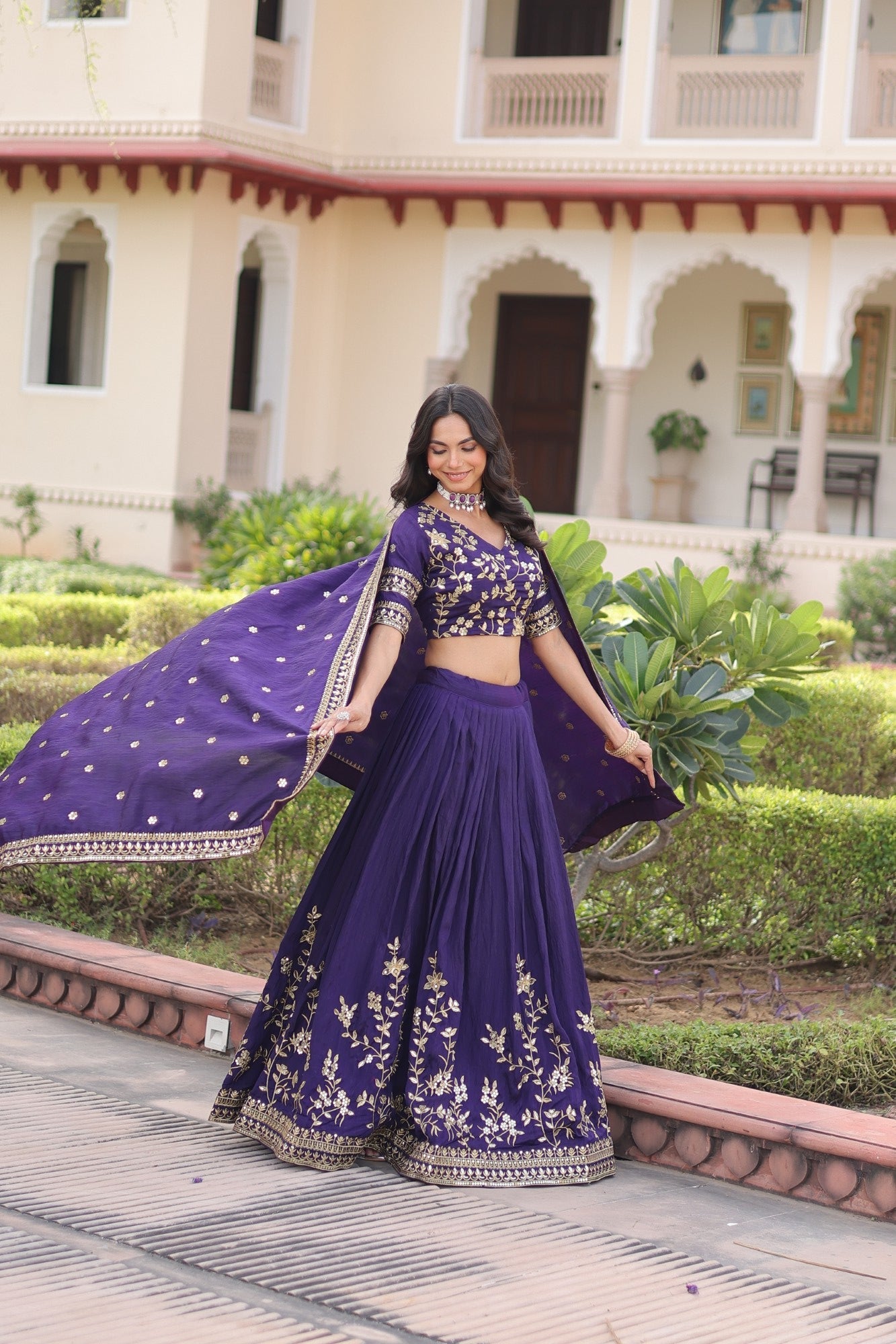 Lorenvalley Fashion Purple NC Vichitra Silk Sequins & Zari Embroidered Work Lehenga Choli with Dupatta - Swadesiicart