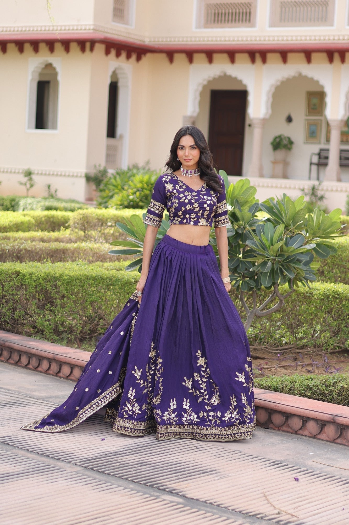 Lorenvalley Fashion Purple NC Vichitra Silk Sequins & Zari Embroidered Work Lehenga Choli with Dupatta - Swadesiicart