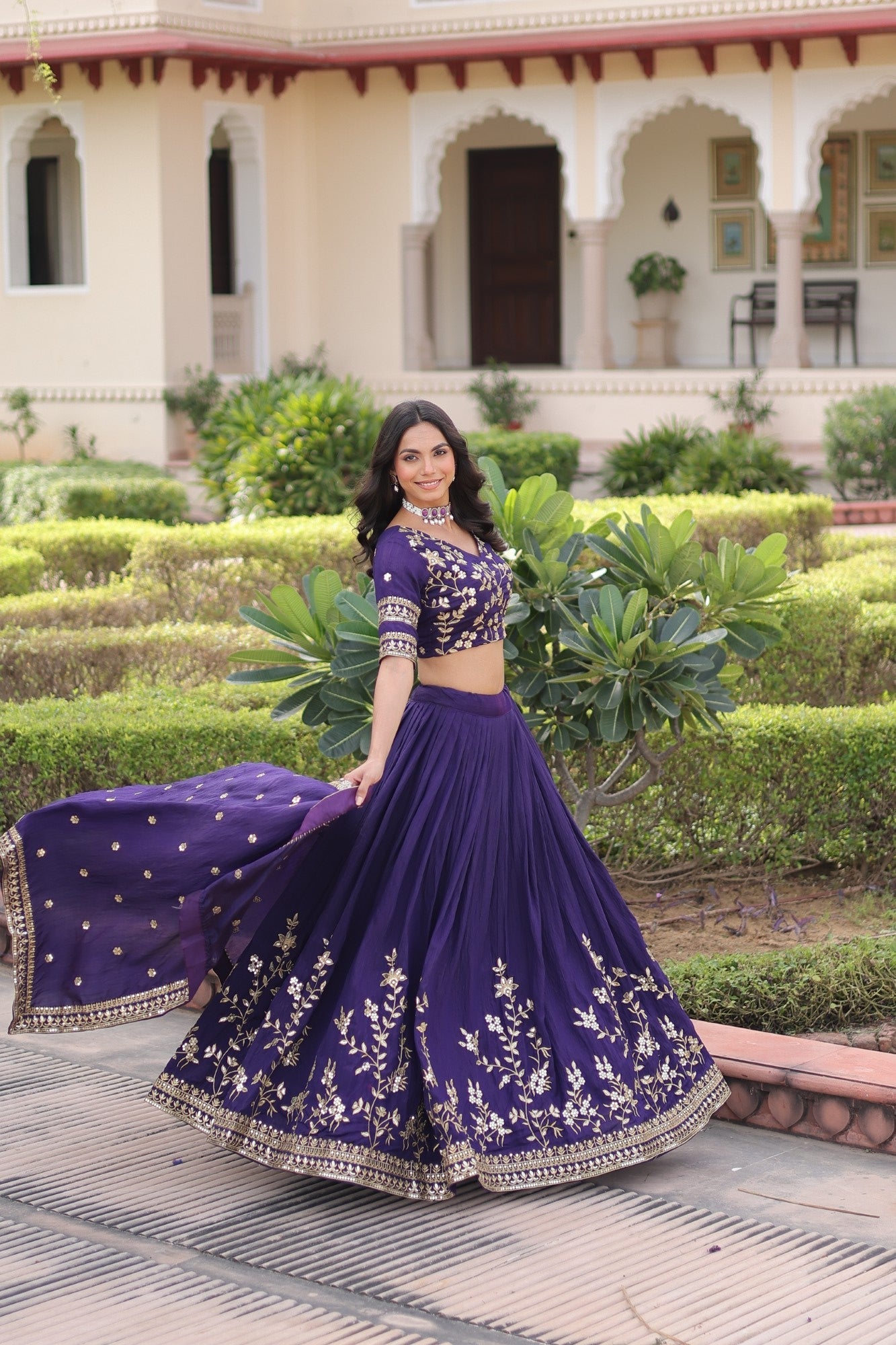 Lorenvalley Fashion Purple NC Vichitra Silk Sequins & Zari Embroidered Work Lehenga Choli with Dupatta - Swadesiicart
