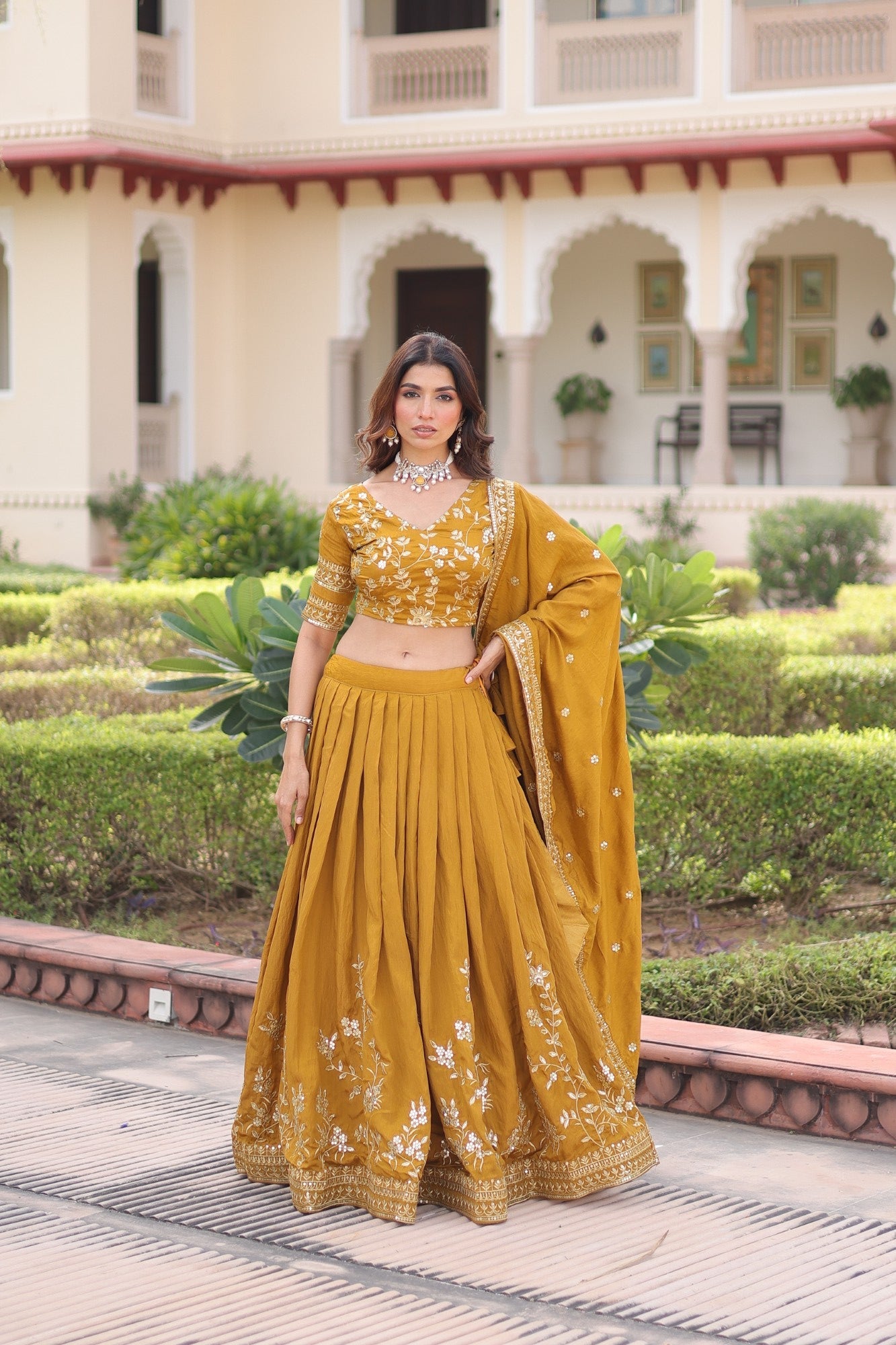 Lorenvalley Fashion Yellow NC Vichitra Silk Sequins & Zari Embroidered Work Lehenga Choli with Dupatta - Swadesiicart