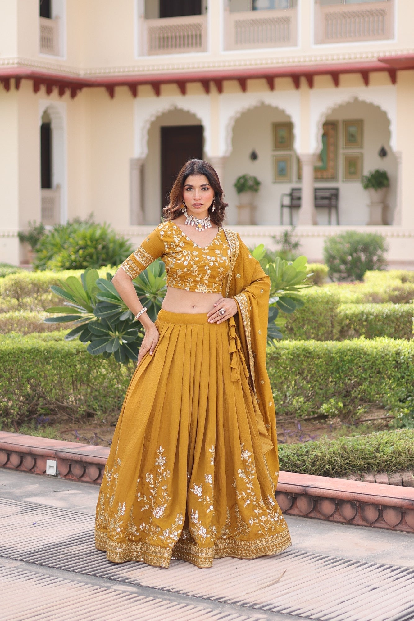 Lorenvalley Fashion Yellow NC Vichitra Silk Sequins & Zari Embroidered Work Lehenga Choli with Dupatta - Swadesiicart