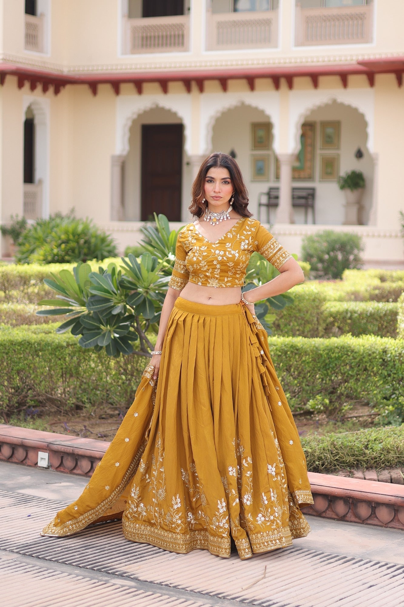 Lorenvalley Fashion Yellow NC Vichitra Silk Sequins & Zari Embroidered Work Lehenga Choli with Dupatta - Swadesiicart