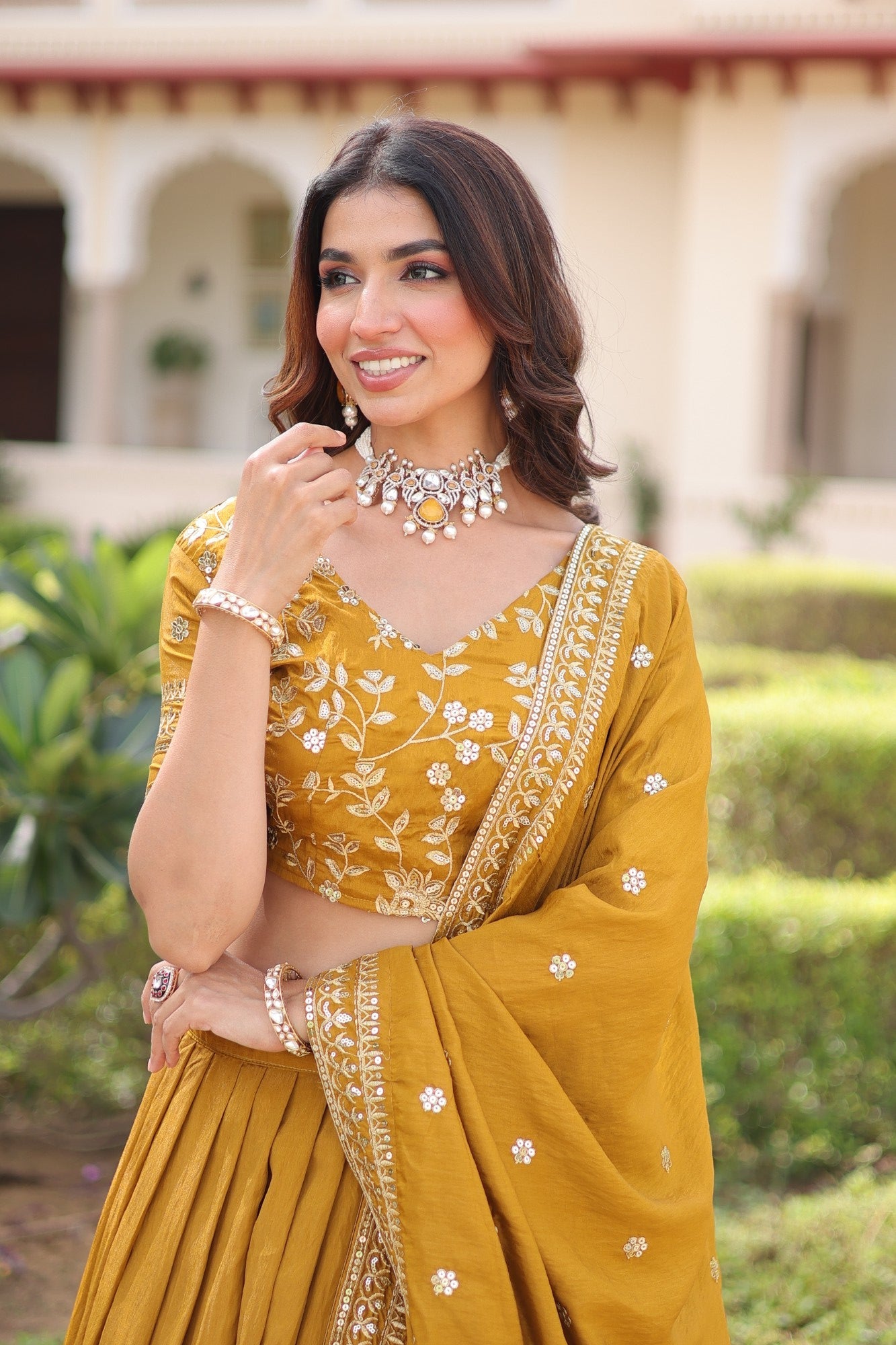 Lorenvalley Fashion Yellow NC Vichitra Silk Sequins & Zari Embroidered Work Lehenga Choli with Dupatta - Swadesiicart