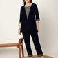 Yufta Navy Blue Velvet Embroidered Co-Ord Set - Swadesiicart