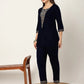 Yufta Navy Blue Velvet Embroidered Co-Ord Set - Swadesiicart