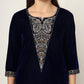 Yufta Navy Blue Velvet Embroidered Co-Ord Set - Swadesiicart
