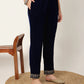 Yufta Navy Blue Velvet Embroidered Co-Ord Set - Swadesiicart