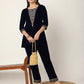 Yufta Navy Blue Velvet Embroidered Co-Ord Set - Swadesiicart