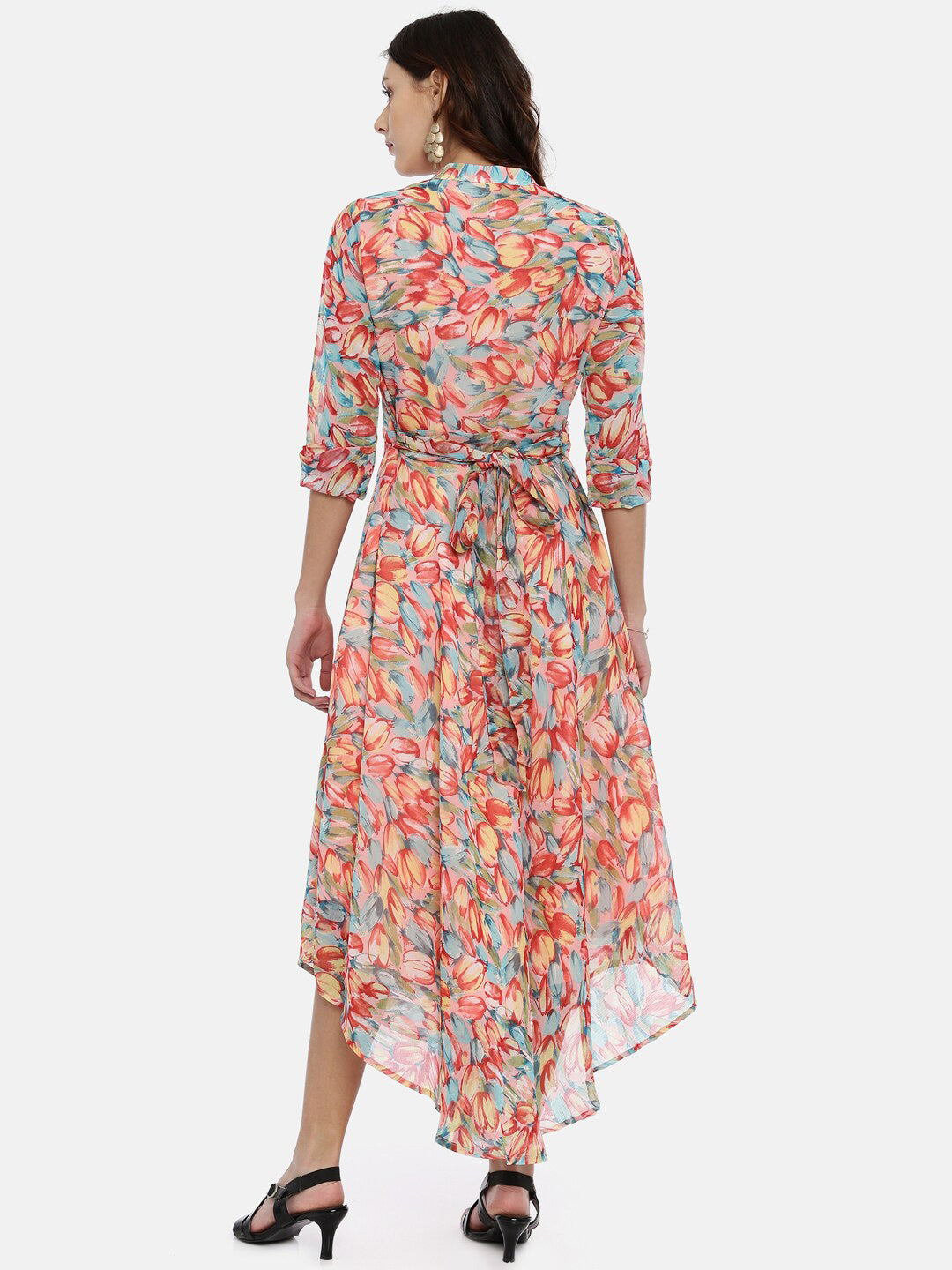 Souchii Floral Chiffon Midi Dress - Swadesiicart