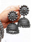Rhodium-Plated Alloy Black Metallic Jhumki Earrings - The Pari - Swadesiicart