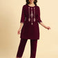 Yufta Magenta Velvet embroidered Co Ord Set With Cotton Lining - Swadesiicart