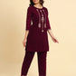 Yufta Magenta Velvet embroidered Co Ord Set With Cotton Lining - Swadesiicart