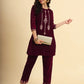 Yufta Magenta Velvet embroidered Co Ord Set With Cotton Lining - Swadesiicart