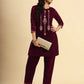 Yufta Magenta Velvet embroidered Co Ord Set With Cotton Lining - Swadesiicart