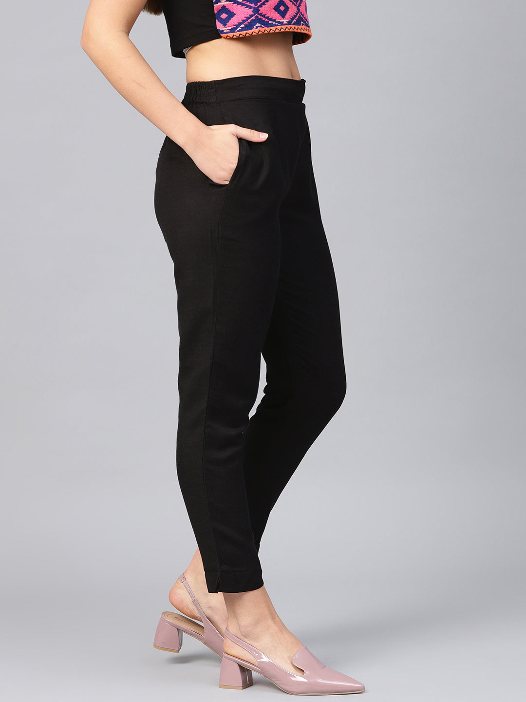 Juniper Women Black Rayon Flex Solid Slim Fit Pant/Slim Pant | Swadesiicart