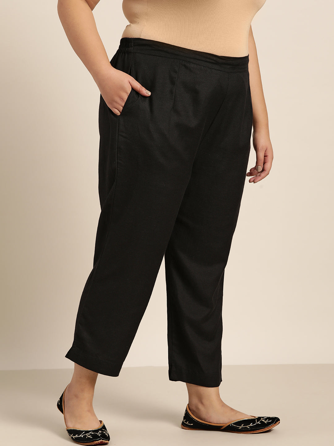 Juniper Women Black Rayon Flex Solid Slim Fit Pant/Slim Pant | Swadesiicart