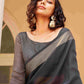 Tikhi Imli Charcoal & Gold-Toned Polycotton Zari Ready to Wear Saree | Swadesiicart